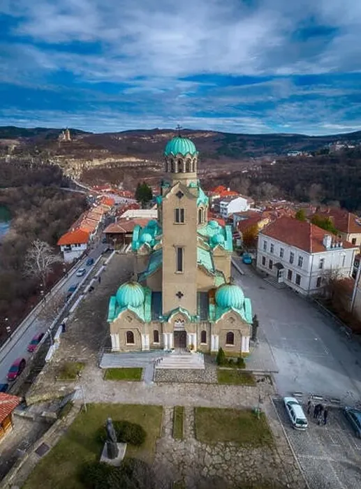 Framed Print : Drone top view of the Patriarchal orthodox Cathedral of the Holy Ascension of God, Veliko Tarnovo, Bulgaria