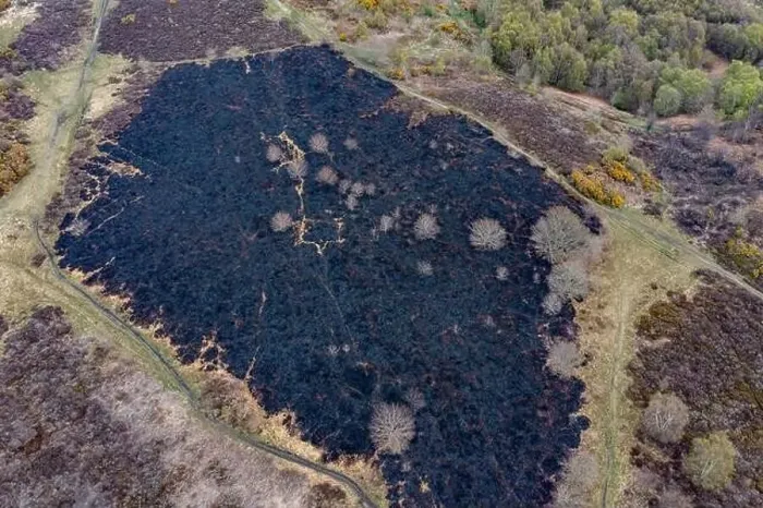Framed Print : Drone view of recent arson attack at Waldridge Fell Framed Print : Drone view of recent arson attack at Waldridge Fell