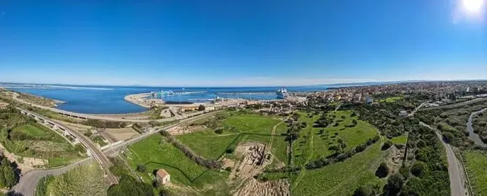 Framed Print : Drone view at the roman archaeological site of Porto Torres on Sardinia in Italy Framed Print : Drone view at the roman archaeological site of Porto Torres on Sardinia in Italy