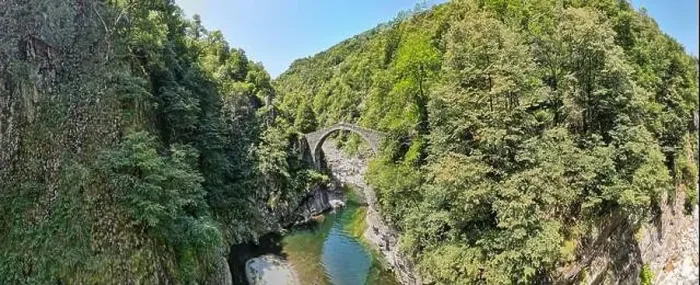 Framed Print : Drone view at the roman bridge of Intragna on the italian part of Switzerland Framed Print : Drone view at the roman bridge of Intragna on the italian part of Switzerland