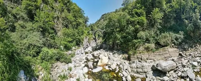 Framed Print : Drone view at the roman bridge of Intragna on the italian part of Switzerland Framed Print : Drone view at the roman bridge of Intragna on the italian part of Switzerland