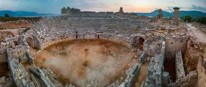 Framed Print : Drone view over Ruins of ancient Lycian city of Xanthos with remained impressive monumental tombs Framed Print : Drone view over Ruins of ancient Lycian city of Xanthos with remained impressive monumental tombs