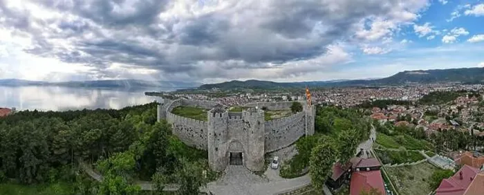 Framed Print : Drone view at Samuel's fortress of Ohrid on Macedonia Framed Print : Drone view at Samuel's fortress of Ohrid on Macedonia