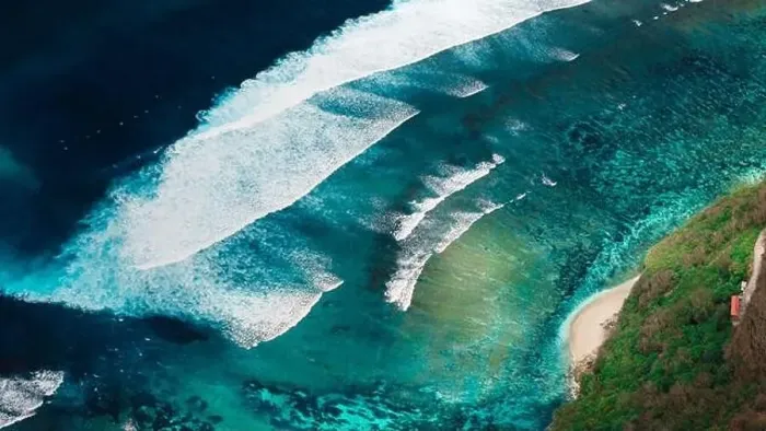 Framed Print : Drone view of scenic coastline with ocean waves and current canal and Green bowl beach, drone view Framed Print : Drone view of scenic coastline with ocean waves and current canal and Green bowl beach, drone view