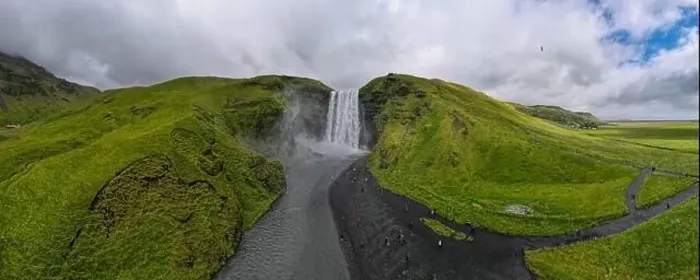 Framed Print : Drone view at Skogafoss waterfall on iceland Framed Print : Drone view at Skogafoss waterfall on iceland