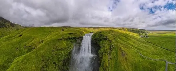 Framed Print : Drone view at Skogafoss waterfall on iceland Framed Print : Drone view at Skogafoss waterfall on iceland