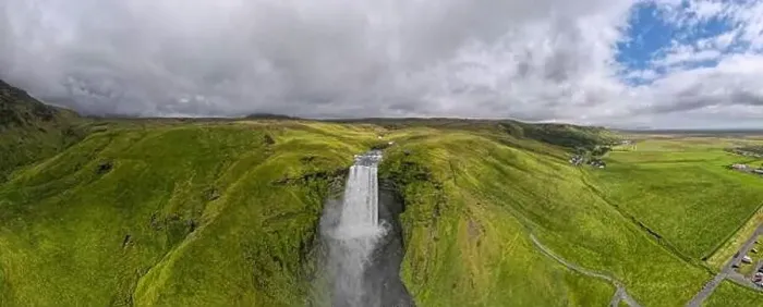 Framed Print : Drone view at Skogafoss waterfall on iceland Framed Print : Drone view at Skogafoss waterfall on iceland