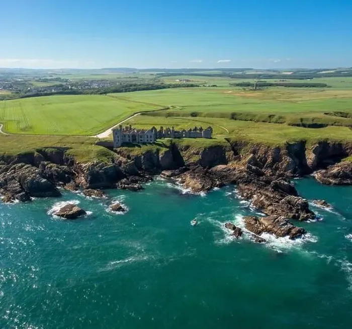 Framed Print : Drone view of Slains Castle and the wild coast of Aberdeenshire Framed Print : Drone view of Slains Castle and the wild coast of Aberdeenshire
