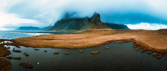 Framed Print : Drone view of a snow covered Eystrahorn mountain in Iceland at Hvalnes peninsula Framed Print : Drone view of a snow covered Eystrahorn mountain in Iceland at Hvalnes peninsula