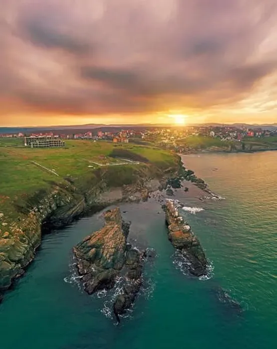 Framed Print : Drone top view Sunset the beach coast with rocks in foreground Framed Print : Drone top view Sunset the beach coast with rocks in foreground