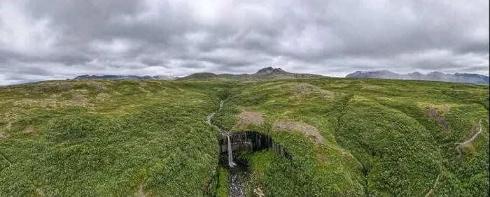Framed Print : Drone view at Svartifoss waterfall on Skaftafell national park in Iceland Framed Print : Drone view at Svartifoss waterfall on Skaftafell national park in Iceland