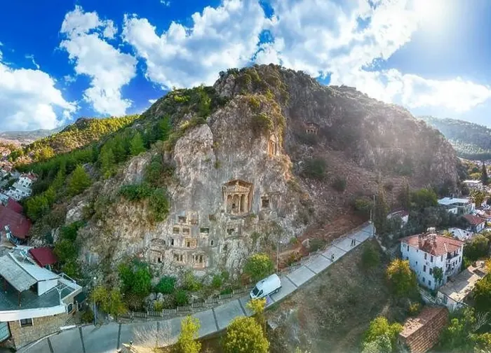 Framed Print : Drone view over Tlos ruins and tombs, an ancient Lycian city near the town of Seydikemer, Mugla, Turkey Framed Print : Drone view over Tlos ruins and tombs, an ancient Lycian city near the town of Seydikemer, Mugla, Turkey