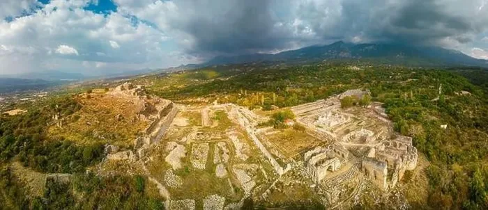Framed Print : Drone view over Tlos ruins and tombs, an ancient Lycian city near the town of Seydikemer, Mugla, Turkey Framed Print : Drone view over Tlos ruins and tombs, an ancient Lycian city near the town of Seydikemer, Mugla, Turkey
