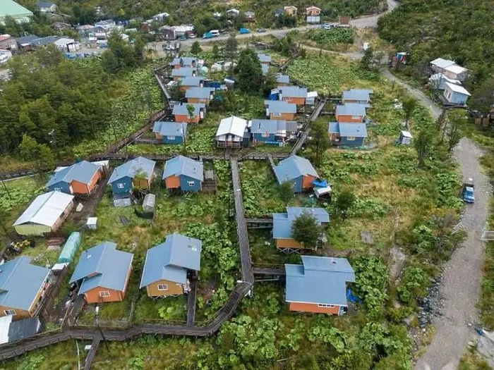 Framed Print : Drone view of Tortel with its small cabins - Discovering the beautiful village while traveling the Carretera Austral in Framed Print : Drone view of Tortel with its small cabins - Discovering the beautiful village while traveling the Carretera Austral in