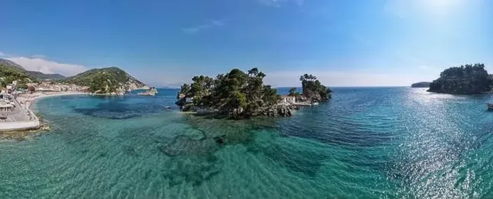 Framed Print : Drone view at the touristic village of Parga on Greece Framed Print : Drone view at the touristic village of Parga on Greece