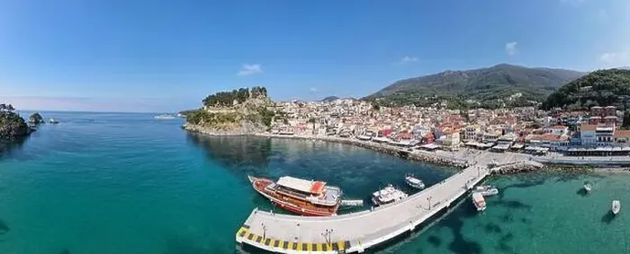 Framed Print : Drone view at the touristic village of Parga on Greece Framed Print : Drone view at the touristic village of Parga on Greece