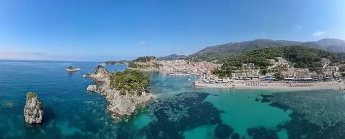 Framed Print : Drone view at the touristic village of Parga on Greece Framed Print : Drone view at the touristic village of Parga on Greece