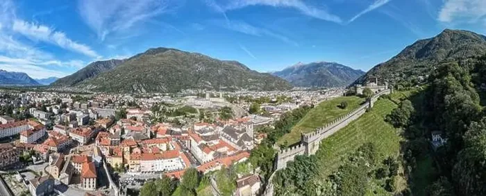 Framed Print : Drone view at the town of Bellinzona on the Swiss alps Framed Print : Drone view at the town of Bellinzona on the Swiss alps