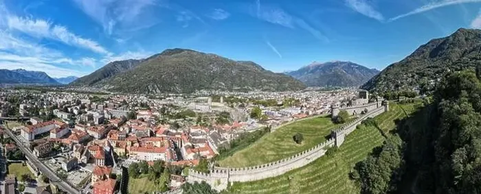 Framed Print : Drone view at the town of Bellinzona on the Swiss alps Framed Print : Drone view at the town of Bellinzona on the Swiss alps