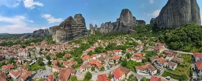 Framed Print : Drone view at the town of Kastraki at Meteore on Greece Framed Print : Drone view at the town of Kastraki at Meteore on Greece