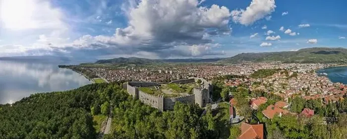 Framed Print : Drone view at the town of Ohrid on Macedonia Framed Print : Drone view at the town of Ohrid on Macedonia