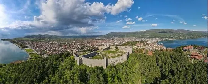 Framed Print : Drone view at the town of Ohrid on Macedonia Framed Print : Drone view at the town of Ohrid on Macedonia