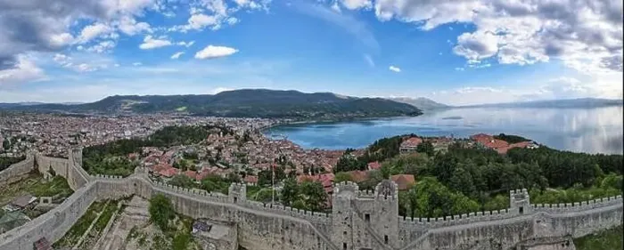 Framed Print : Drone view at the town of Ohrid on Macedonia Framed Print : Drone view at the town of Ohrid on Macedonia