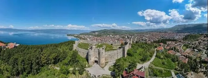 Framed Print : Drone view at the town of Ohrid on Macedonia Framed Print : Drone view at the town of Ohrid on Macedonia