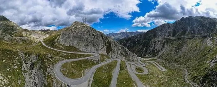 Framed Print : Drone view at Tremola the old road to Gotthard pass on Switzerland Framed Print : Drone view at Tremola the old road to Gotthard pass on Switzerland