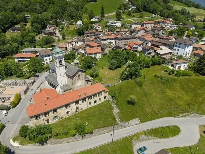Framed Print : Drone view at the village of Arosio on the italian part of Switzerland Framed Print : Drone view at the village of Arosio on the italian part of Switzerland