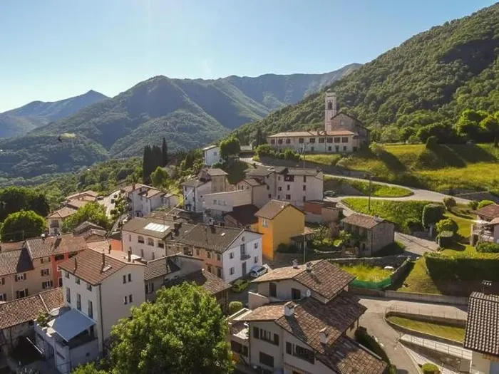 Framed Print : Drone view at the village of Arosio on the italian part of Switzerland Framed Print : Drone view at the village of Arosio on the italian part of Switzerland