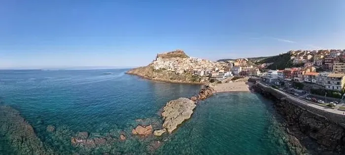 Framed Print : Drone view at the village of Castelsardo on Sardinia in Italy Framed Print : Drone view at the village of Castelsardo on Sardinia in Italy