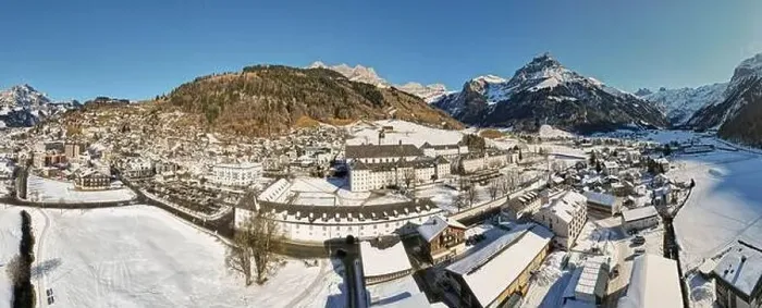Framed Print : Drone view at the village of Engelberg on the Swiss alps Framed Print : Drone view at the village of Engelberg on the Swiss alps