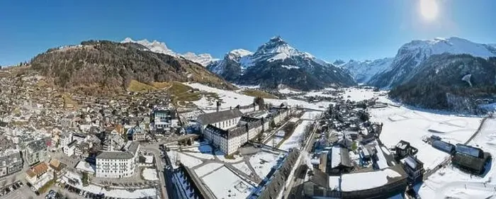 Framed Print : Drone view at the village of Engelberg on the Swiss alps Framed Print : Drone view at the village of Engelberg on the Swiss alps