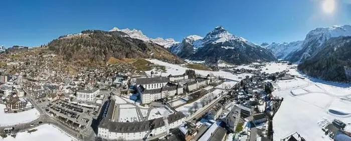Framed Print : Drone view at the village of Engelberg on the Swiss alps Framed Print : Drone view at the village of Engelberg on the Swiss alps