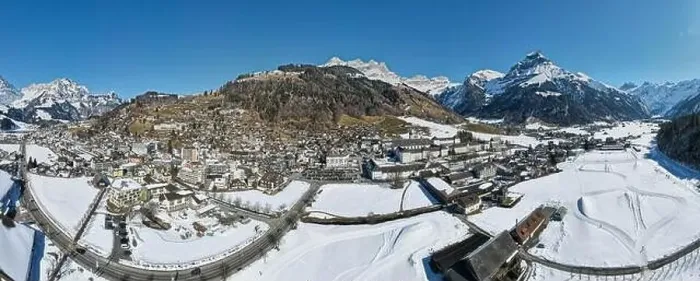 Framed Print : Drone view at the village of Engelberg on the Swiss alps Framed Print : Drone view at the village of Engelberg on the Swiss alps