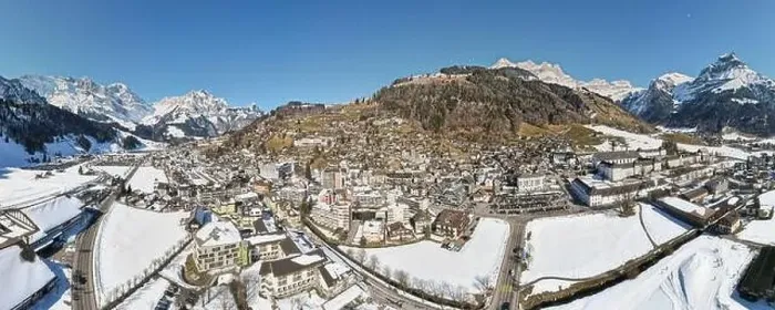 Framed Print : Drone view at the village of Engelberg on the Swiss alps Framed Print : Drone view at the village of Engelberg on the Swiss alps