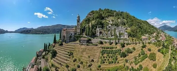 Framed Print : Drone view at the village of Morcote on lake Lugano in the italian part of Switzerland Framed Print : Drone view at the village of Morcote on lake Lugano in the italian part of Switzerland