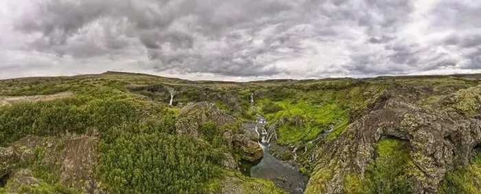 Framed Print : Drone view at the waterfalls of Gjain on Iceland Framed Print : Drone view at the waterfalls of Gjain on Iceland