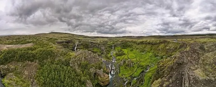 Framed Print : Drone view at the waterfalls of Gjain on Iceland Framed Print : Drone view at the waterfalls of Gjain on Iceland