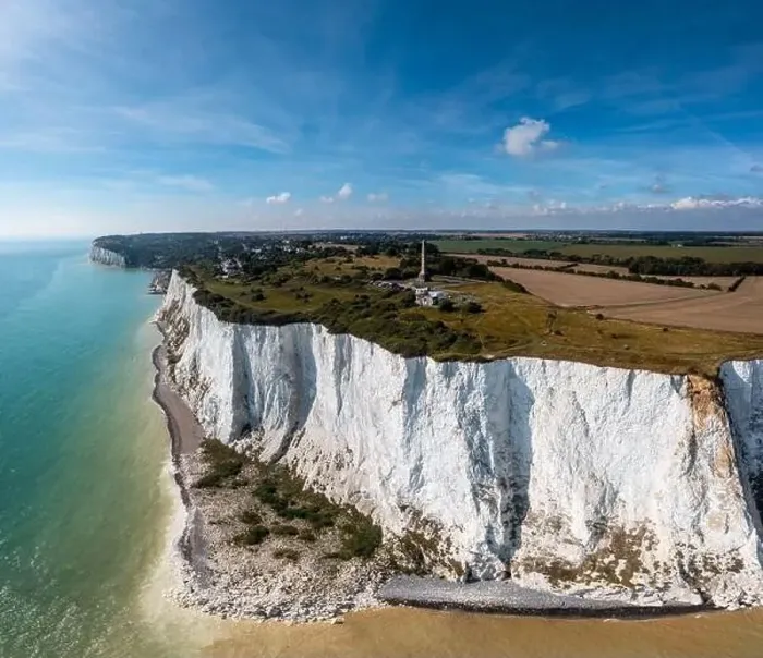 Framed Print : drone view of the White Cliffs of Dover and the Dover Patrol Monument statue of the South Foreland Framed Print : drone view of the White Cliffs of Dover and the Dover Patrol Monument statue of the South Foreland