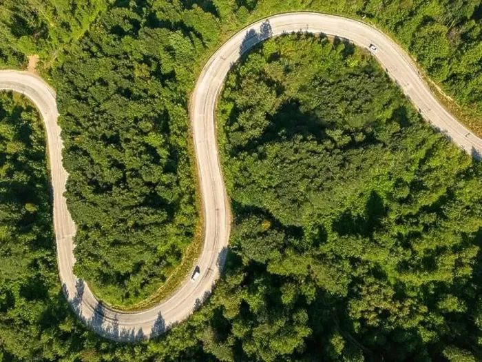 Framed Print : Drone view of the winding road from Domanic Town of Kutahya to Inegöl direction