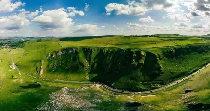 Framed Print : Drone view of Winnats Pass, Peak District National Park, Derbyshire, England, UK Framed Print : Drone view of Winnats Pass, Peak District National Park, Derbyshire, England, UK