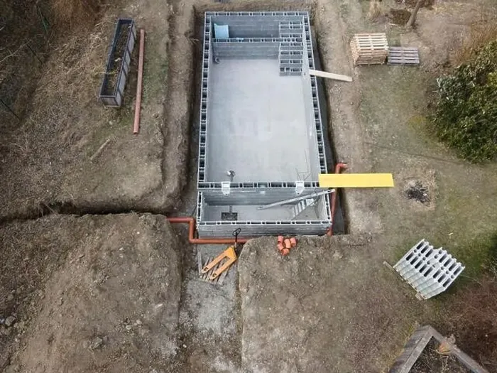 Framed Print : Drones aerial photo of a construction site of a pool Framed Print : Drones aerial photo of a construction site of a pool