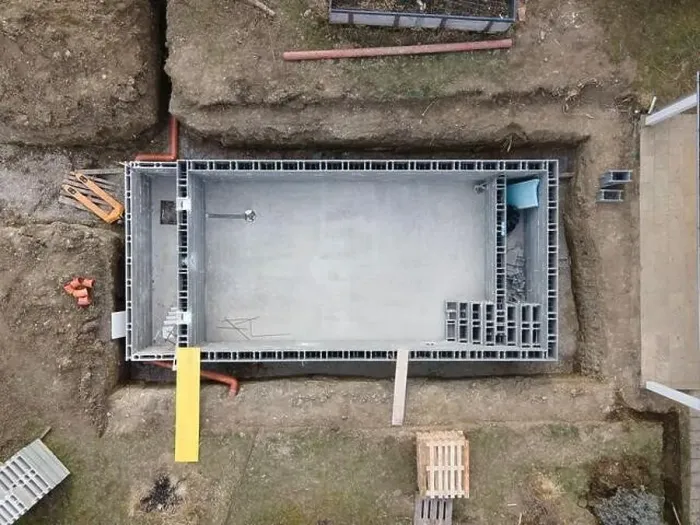 Framed Print : Drones aerial photo of a construction site of a pool Framed Print : Drones aerial photo of a construction site of a pool