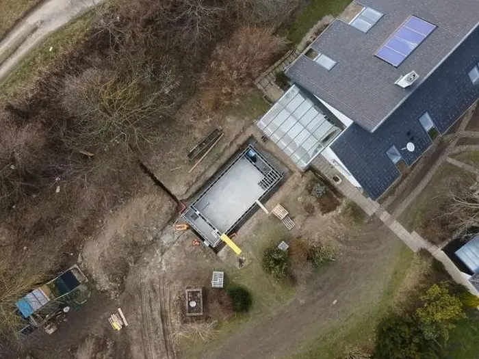 Framed Print : Drones aerial photo of a construction site of a pool Framed Print : Drones aerial photo of a construction site of a pool