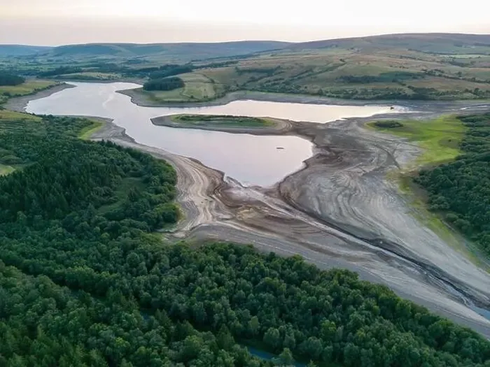 Framed Print : Drought conditions are shown through drone shots of Stocks Reservoir Hodder valley in the Forest of Bowland Framed Print : Drought conditions are shown through drone shots of Stocks Reservoir Hodder valley in the Forest of Bowland