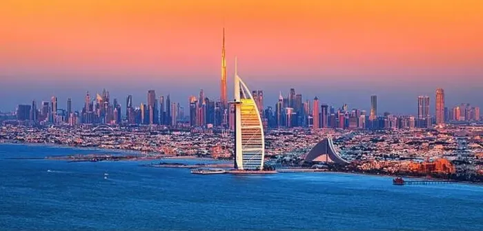 Framed Print : Dubai city - amazing city center skyline and famous Jumeirah beach at sunset, United Arab Emirates Framed Print : Dubai city - amazing city center skyline and famous Jumeirah beach at sunset, United Arab Emirates