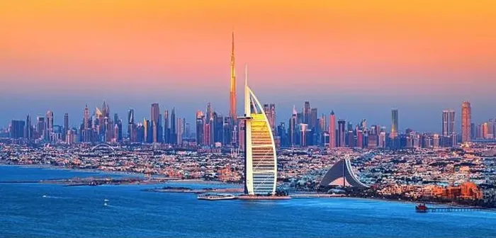 Framed Print : Dubai city - amazing city center skyline and famous Jumeirah beach at sunset, United Arab Emirates Framed Print : Dubai city - amazing city center skyline and famous Jumeirah beach at sunset, United Arab Emirates