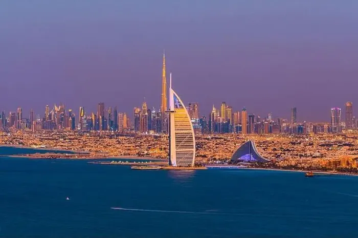 Framed Print : Dubai city - amazing city center skyline and famous Jumeirah beach at sunset, United Arab Emirates Framed Print : Dubai city - amazing city center skyline and famous Jumeirah beach at sunset, United Arab Emirates